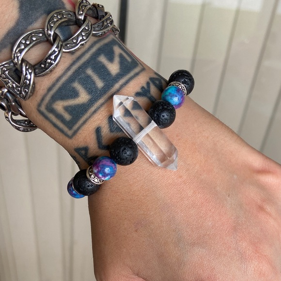 Double point crystal quartz purple jasper bracelet - Picture 5 of 11